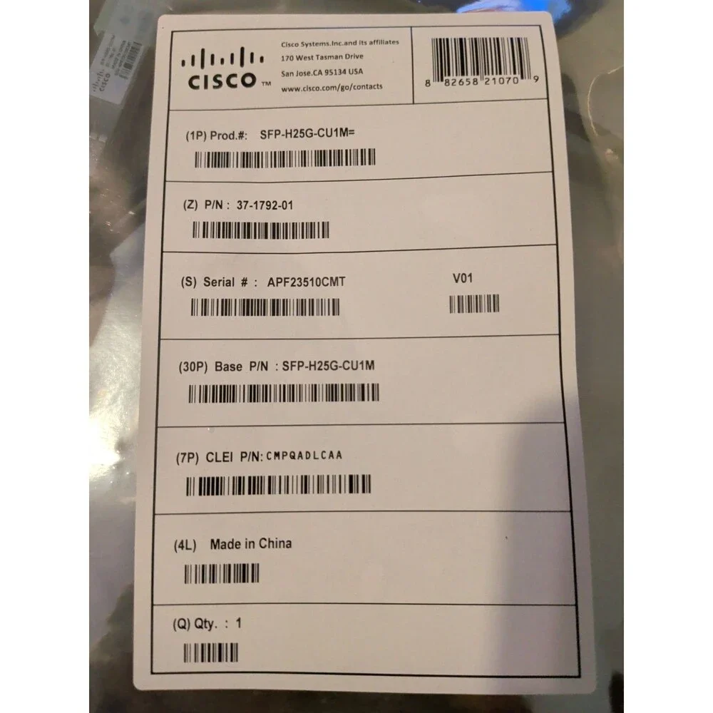 CISCO SFP-H25G-CU1M 25G Copper Cable 1m 37-1792-01 Data Connection